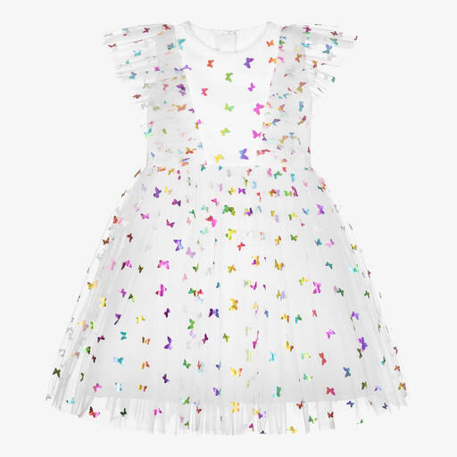 Childrensalon Occasions-Weißes Tüllkleid mit Schmetterlingen | Childrensalon