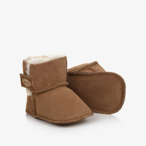 Chipmunks-Baby Girls Brown Suede Velcro Boots  | Childrensalon