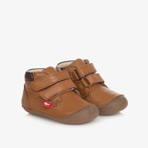 Chipmunks-Brown Leather First-Walker Boots | Childrensalon