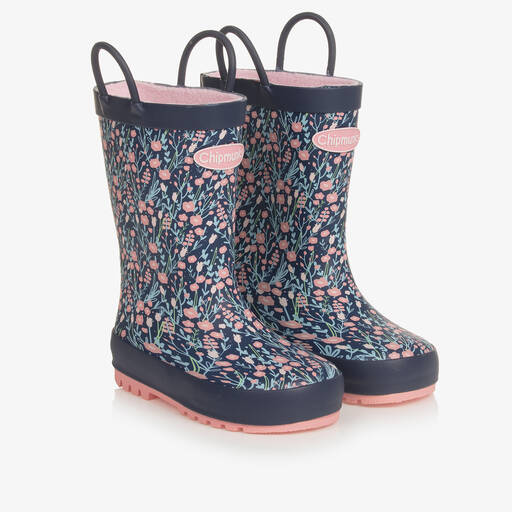 Chipmunks-Girls Navy Blue Floral Rain Boots | Childrensalon