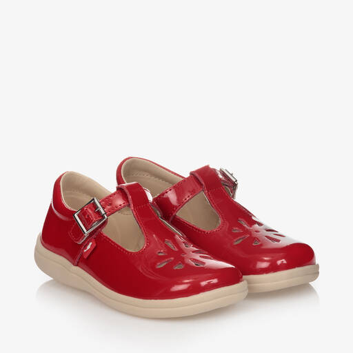 Chipmunks-حذاء جلد لون أحمر للبنات | Childrensalon