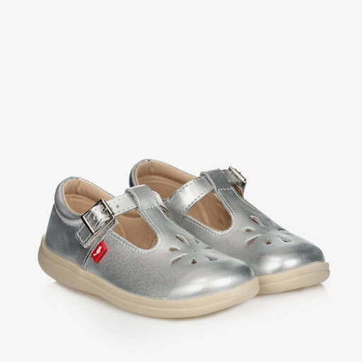 Chipmunks-Girls Silver Leather T-Bar Shoes | Childrensalon
