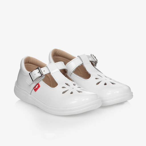 Chipmunks-حذاء جلد لون أبيض للبنات | Childrensalon