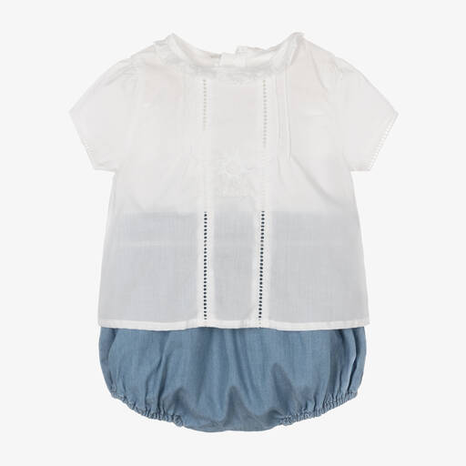 Chloé-Baby Girls Blue Cotton Shorts Gift Set | Childrensalon
