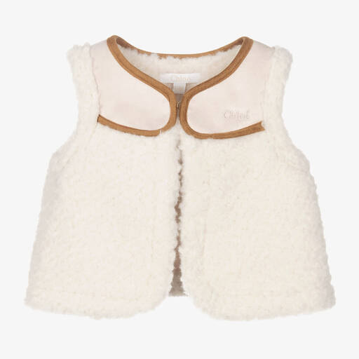 Chloé-Baby Girls Ivory Faux Shearling Gilet | Childrensalon