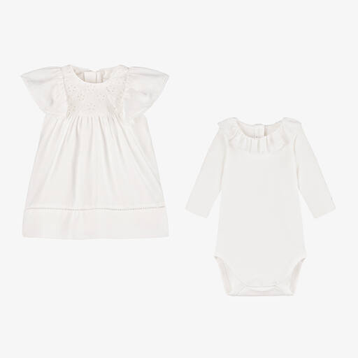Chloé-Baby Girls Ivory Organic Cotton Dress Gift Set | Childrensalon