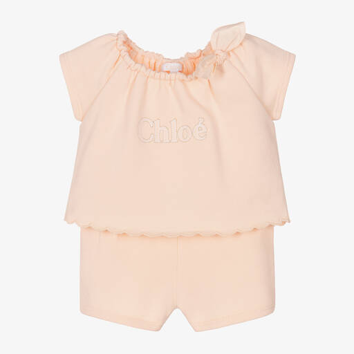 Chloé-Baby Girls Pink Cotton Shortie | Childrensalon