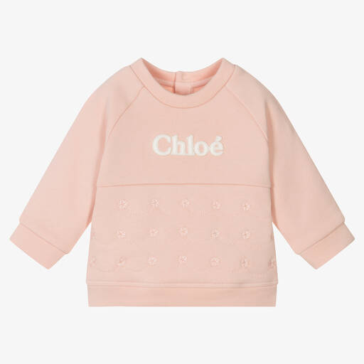 Chloé-Baby Girls Pink Embroidered Sweatshirt | Childrensalon