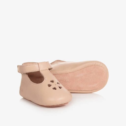 Chloé-Baby Girls Pink Leather Pre-Walkers | Childrensalon