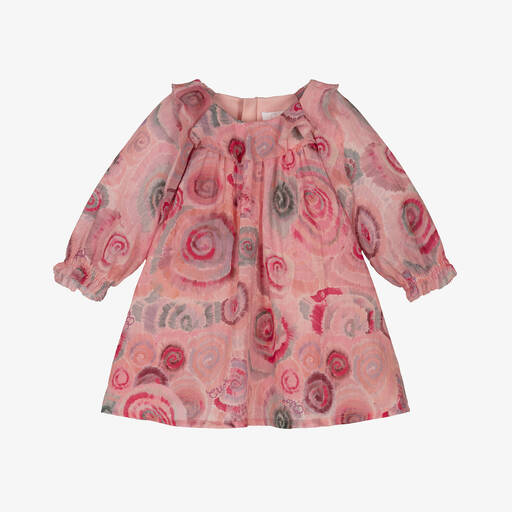 Chloé-Розовое шерстяное платье со спиральным узором для малышек | Childrensalon