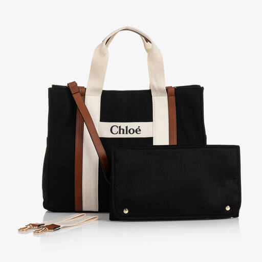 Chloé-Black Organic Cotton Changing Bag (39cm) | Childrensalon