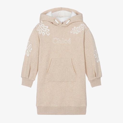 Chloé-Girls Beige Cotton Embroidered Sweatshirt Dress | Childrensalon