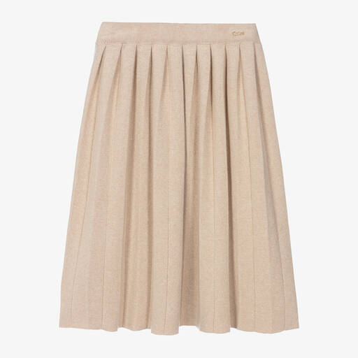 Chloé-Girls Beige Cotton Knit Pleated Skirt | Childrensalon