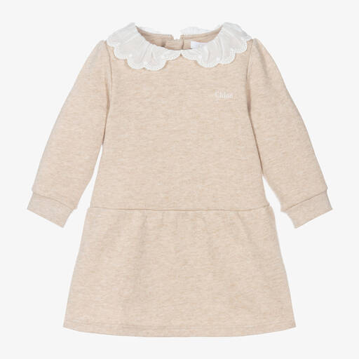 Chloé-Girls Beige Cotton Sweatshirt Dress | Childrensalon