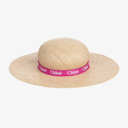 Chloé-Girls Beige Straw Sun Hat | Childrensalon