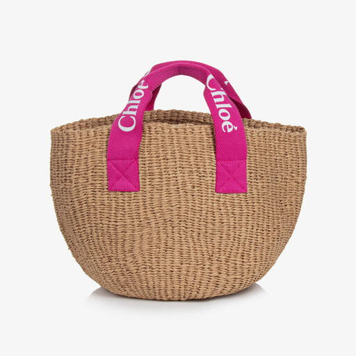 Chloé-Girls Beige Woven Straw Handbag (25cm) | Childrensalon