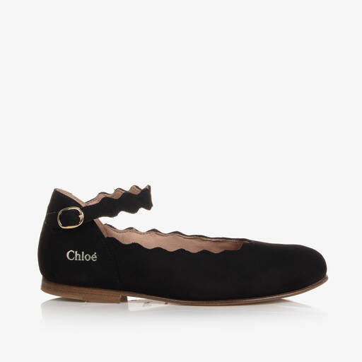 Chloé-Черные кожаные туфли с зубчатыми краями | Childrensalon