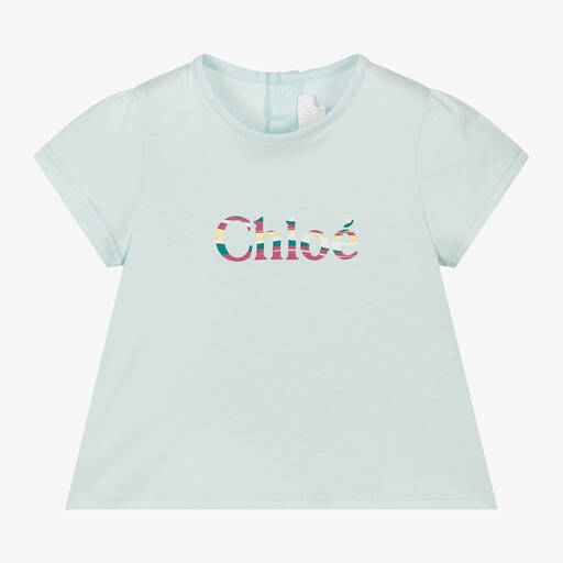Chloé-Girls Blue Cotton T-Shirt | Childrensalon