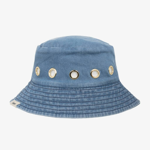 Chloé-قبعة قطن دنيم لون أزرق فاتح للبنات | Childrensalon
