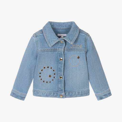 Chloé-Голубая джинсовая куртка с перфорацией для девочек | Childrensalon