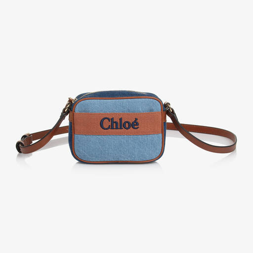 Chloé-حقيبة كتف دنيم لون أزرق للبنات (17 سم) | Childrensalon
