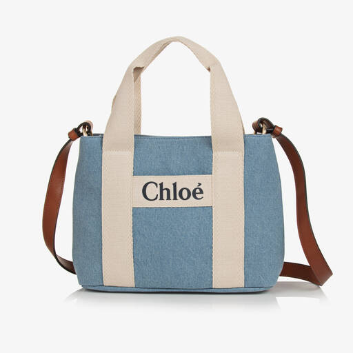 Chloé-حقيبة كتف قطن عضوي دنيم لون أزرق للبنات (25 سم) | Childrensalon