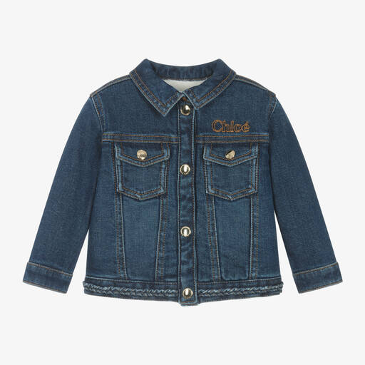 Chloé-Girls Blue Organic Denim Braid Jacket | Childrensalon