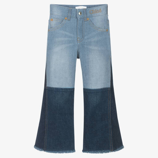 Chloé-Girls Blue Patchwork Denim Jeans | Childrensalon