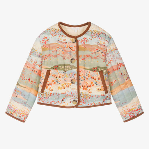 Chloé-Girls Blue & Pink Wool Poppy Print Jacket | Childrensalon