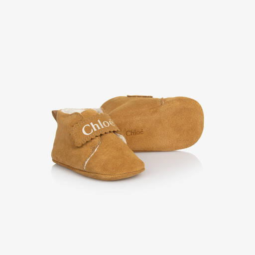 Chloé-Girls Brown Suede Leather Pre-Walkers | Childrensalon
