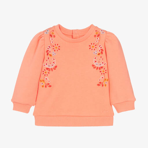 Chloé-Girls Coral Orange Cotton Sweatshirt | Childrensalon