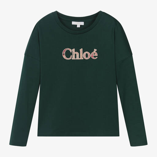 Chloé-Girls Green Organic Cotton Top | Childrensalon