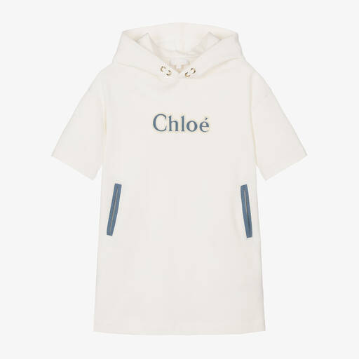 Chloé-Girls Ivory Cotton Hoodie Dress | Childrensalon