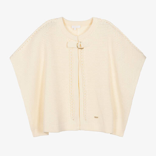 Chloé-Girls Ivory Cotton Knit Cape | Childrensalon