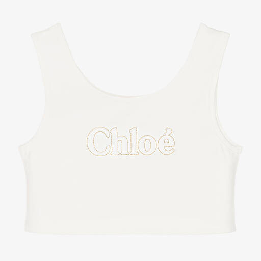Chloé-Girls Ivory Cotton Vest Top | Childrensalon
