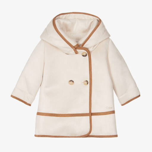 Chloé-Girls Ivory Faux Shearling Hooded Coat | Childrensalon