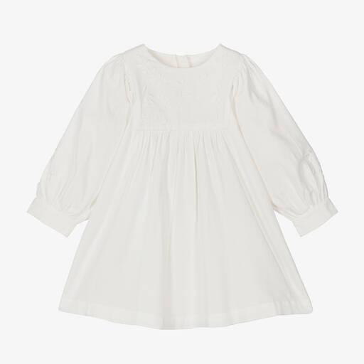 Chloé-Girls Ivory Organic Cotton Embroidered Dress | Childrensalon