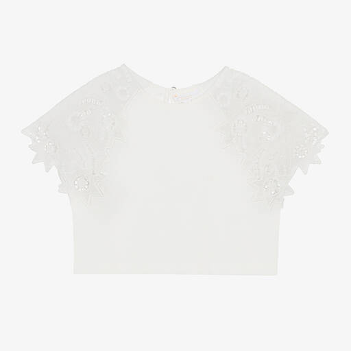Chloé-Girls Ivory Organic Cotton T-Shirt | Childrensalon