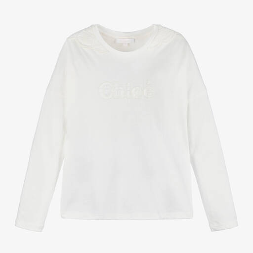Chloé-Girls Ivory Organic Cotton Top | Childrensalon