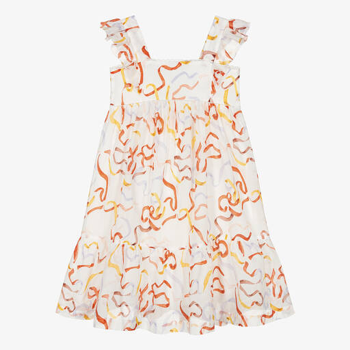 Chloé-Girls Ivory Ribbon Print Dress | Childrensalon