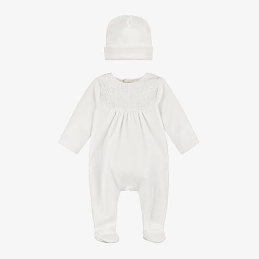 Chloé-Girls Ivory Velour Babysuit Gift Set | Childrensalon
