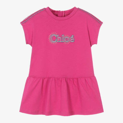 Chloé-فستان أطفال بناتي قطن عضوي لون زهري | Childrensalon