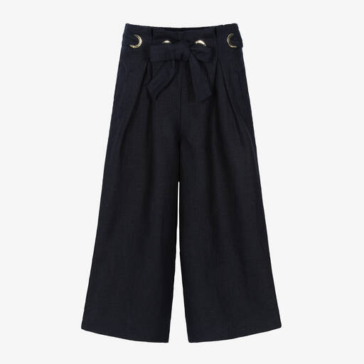 Chloé-Girls Navy Blue Linen Trousers | Childrensalon