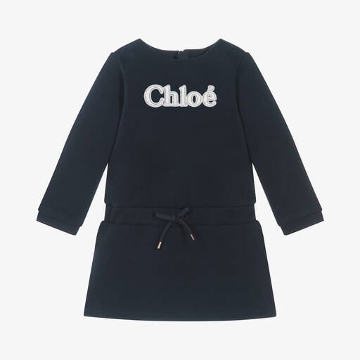 Chloé-Girls Navy Blue Organic Cotton Dress | Childrensalon