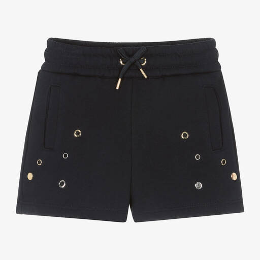 Chloé-Girls Navy Blue Organic Cotton Shorts | Childrensalon