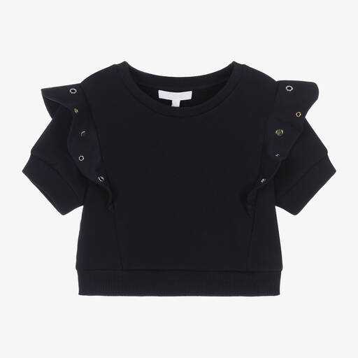 Chloé-Girls Navy Blue Organic Cotton Sweatshirt | Childrensalon