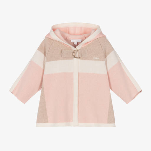 Chloé-Girls Pink & Beige Cotton Knit Pram Coat | Childrensalon