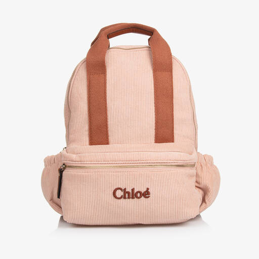 Chloé-Girls Pink Corduroy Backpack (35cm) | Childrensalon