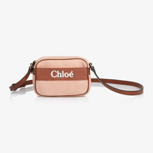 Chloé-Girls Pink Corduroy Shoulder Bag (16cm) | Childrensalon