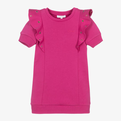 Chloé-Girls Pink Cotton Eyelet Dress | Childrensalon